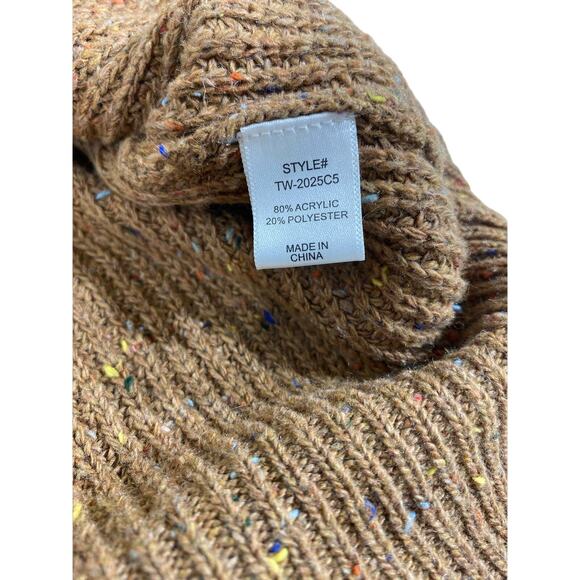 Zenana Sweater Size Medium Brown Color Flecks Open Shoulder Distressed Oversized - Picture 5 of 11